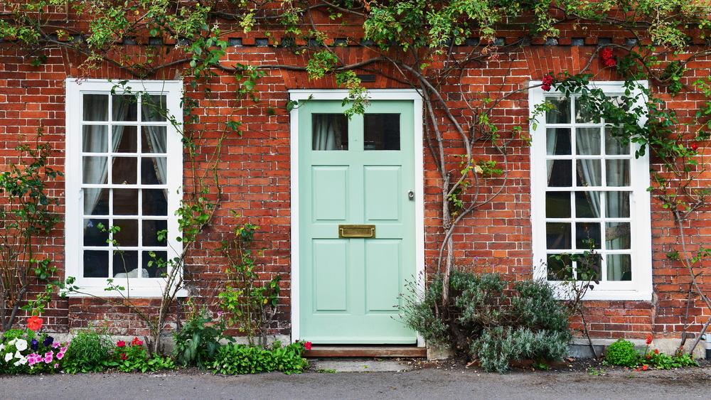 House Exterior, Green Front Door and front garden