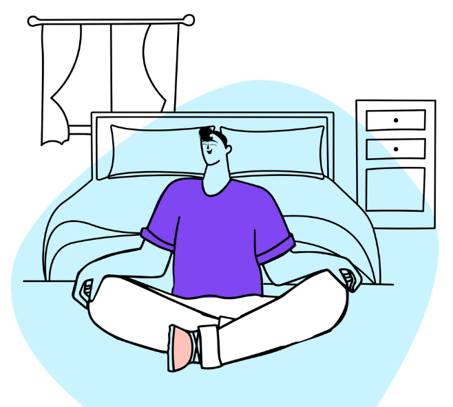 Man sat doing yoga in bedroom