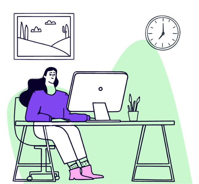 Women sat at desk on computer
